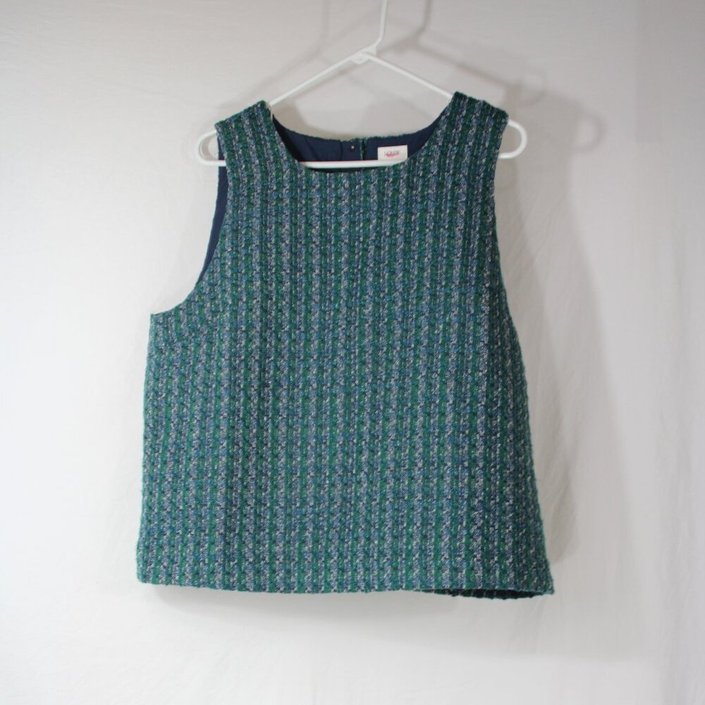 J. Crew Women’s Tweed Button-Back Shell Tank in Green & Blue Size XL Officewear